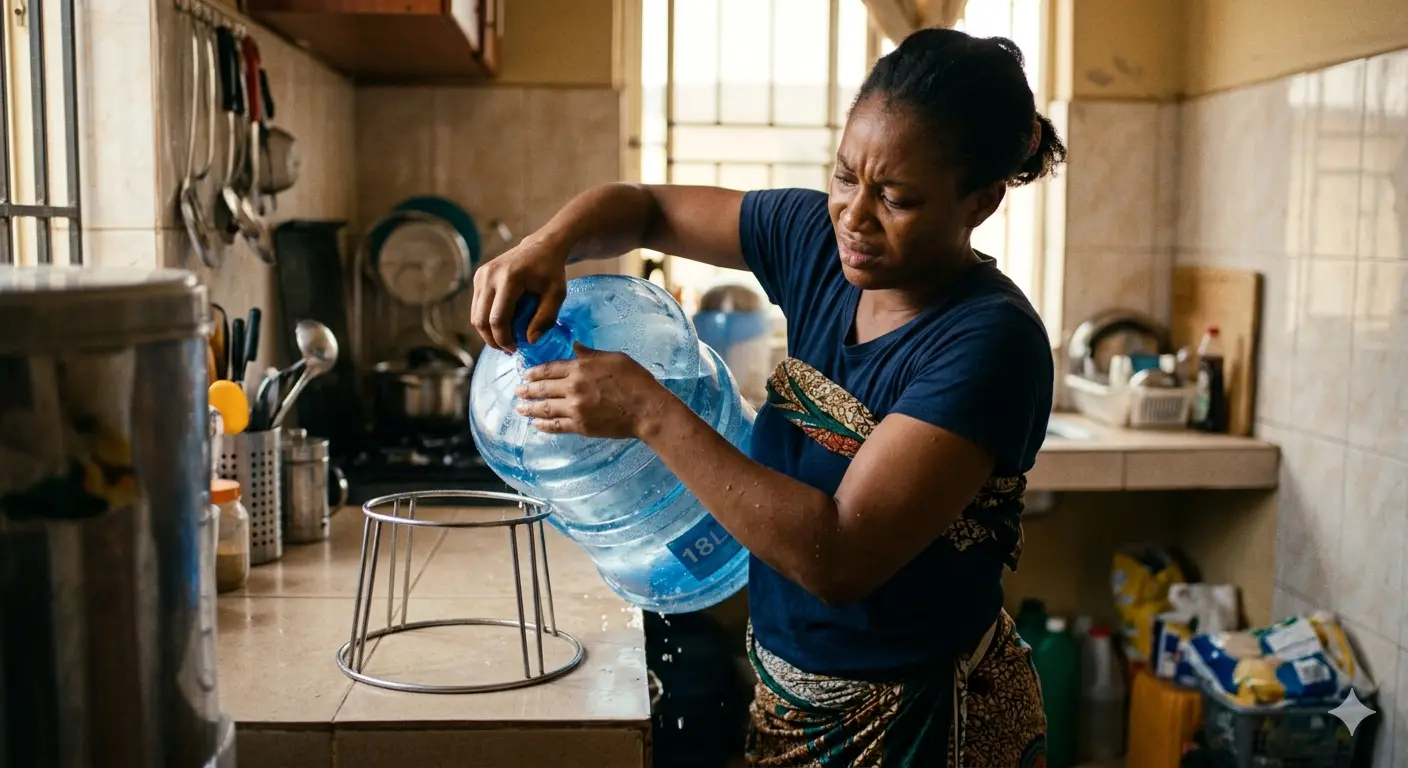 Before AquaLift, lifting a gallon is stressful and messy
